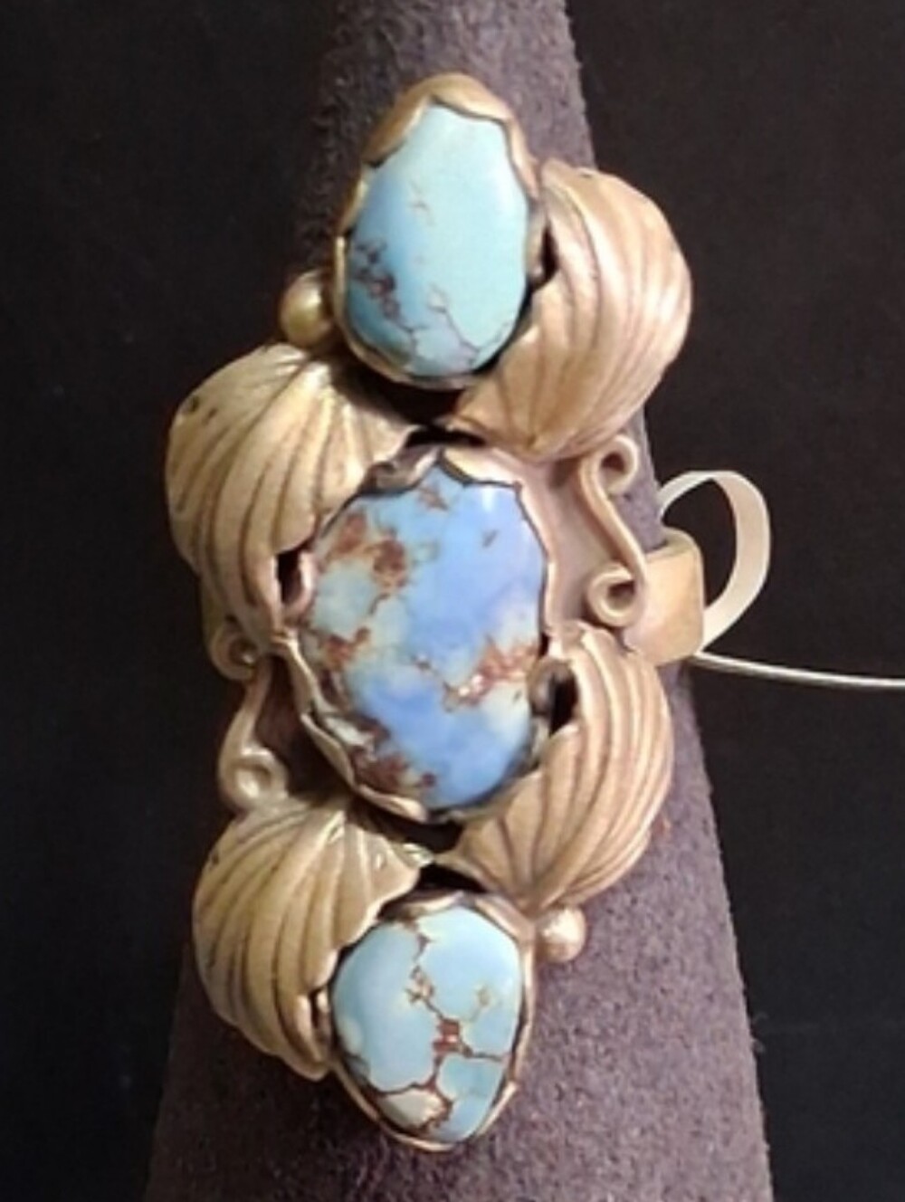 Vintage Sterling Silver Turquoise Triple Stone Statement Ring Adjustable 7 8 9
